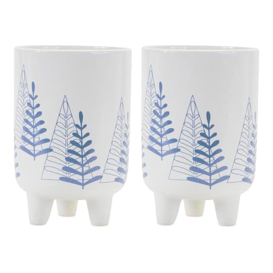 6" Modern Pine Tree Dolomite Planter with Legs, 2ct.